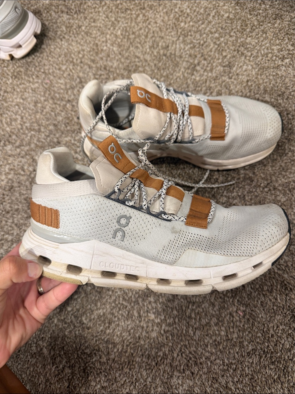 On Running womens Cloudtec Sneakers in White with Tan Accents